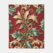 Couverture Polaire Gold Green Feuille Rouge Holiday Fleece Blanche (Devant)