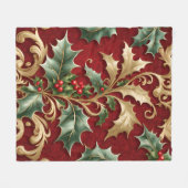 Couverture Polaire Gold Green Feuille Rouge Holiday Fleece Blanche (Devant (Horizontal))