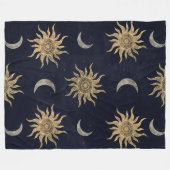 Couverture Polaire Gold Moon Sun Mandala Blue Night Sky Motif (Devant (Horizontal))