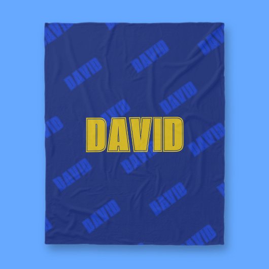 Couverture Polaire Gold Name & Repeating Blue Name sur Dark Navy Blue