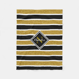 Couverture Polaire Gold Parties scintillant B&W Stripes avec nom et m