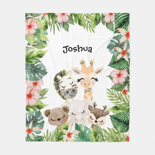 Couverture Polaire Gold Safari Friends | Aquarelle Florale (Devant)