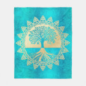 Couverture Polaire Gold Tree of Life sur Turquoise (Devant)