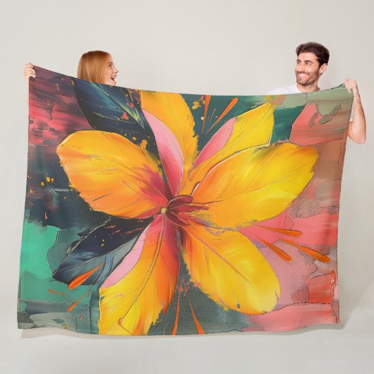 Couverture Polaire Golden Bloom – Expression florale abstraite vibran (En situation)