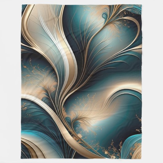 Couverture Polaire Golden Breeze - Turquoise et Gold Flow Abstrait (Devant)