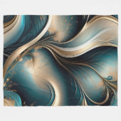 Couverture Polaire Golden Breeze - Turquoise et Gold Flow Abstrait (Devant (Horizontal))