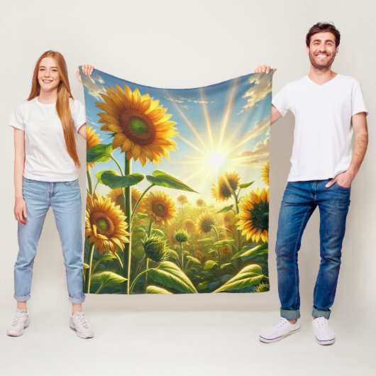 Couverture Polaire Golden Embrace Sunflower (En situation)