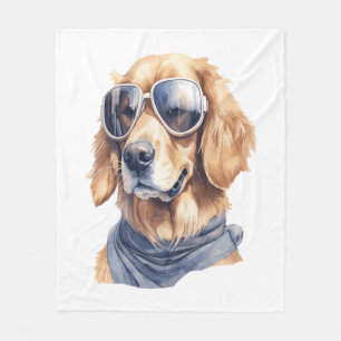 Couverture Polaire Golden Retriever avec lunettes de soleil