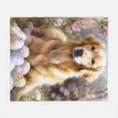 Couverture Polaire Golden Retriever avec oeufs de Pâques (Devant (Horizontal))