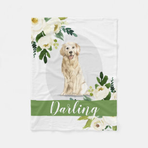 Couverture Polaire Golden Retriever Chien blanc aquarelle personnalis