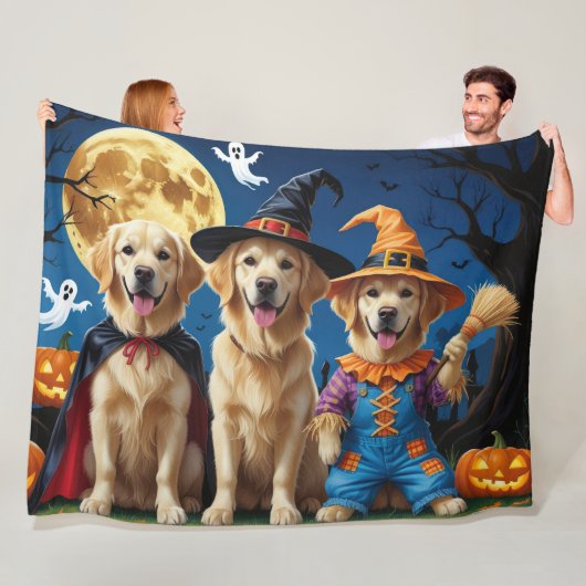 Couverture Polaire Golden Retriever Chiens Citrouille Halloween Funny (En situation)