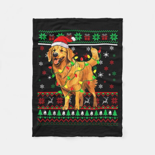 Couverture Polaire Golden Retriever Christmas Santa Hat Tree Lights P (Devant)