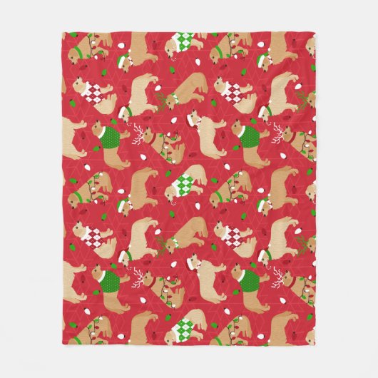 Couverture Polaire Golden Retriever de Noël (Devant)