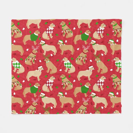 Couverture Polaire Golden Retriever de Noël (Devant (Horizontal))