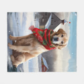 Couverture Polaire Golden Retriever Dog in Snow Christmas (Devant (Horizontal))