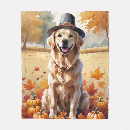 Couverture Polaire Golden Retriever En Automne Quitte L'Art Thanksgiv (Devant)
