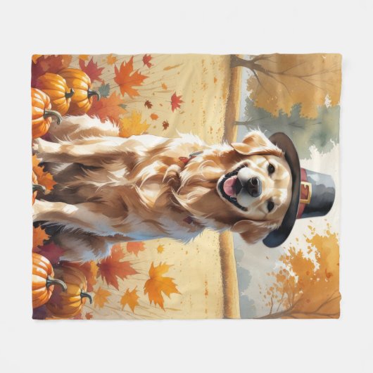 Couverture Polaire Golden Retriever En Automne Quitte L'Art Thanksgiv (Devant (Horizontal))