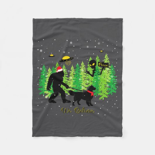 Couverture Polaire Golden Retriever Funny Bigfoot Christmas Alien Ufo (Devant)