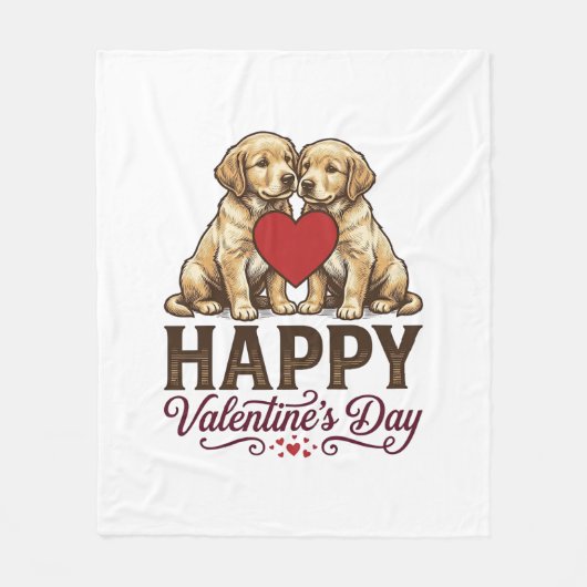 Couverture Polaire Golden Retriever Joyeuse Saint-Valentin (Devant)