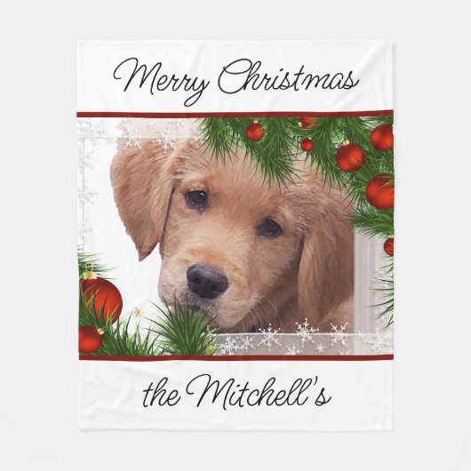 Couverture Polaire Golden Retriever Noël - Chien mignon chiot (Devant)
