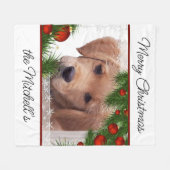 Couverture Polaire Golden Retriever Noël - Chien mignon chiot (Devant (Horizontal))