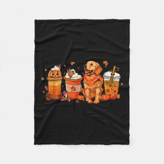 Couverture Polaire Golden Retriever Thanksgiving Fall Coffee Citrouil (Devant)