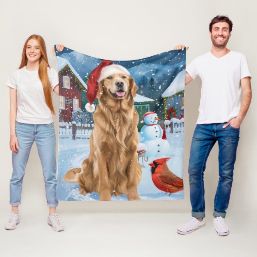 Couverture Polaire Golden Retriever Winter Wonderland Noël Joie (En situation)