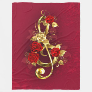 Couverture Polaire Golden Treble Clef avec fleurs Roses