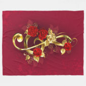 Couverture Polaire Golden Treble Clef avec fleurs Roses (Devant (Horizontal))