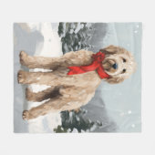 Couverture Polaire Goldendoodle Chien dans Noël de neige (Devant (Horizontal))