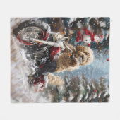 Couverture Polaire Goldendoodle Chien équitation Moto Noël (Devant (Horizontal))