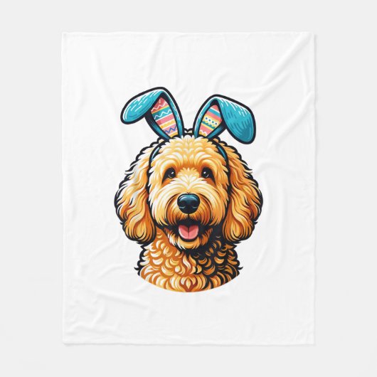 Couverture Polaire Goldendoodle de Pâques Chien portant des oreilles (Devant)