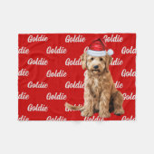 Couverture Polaire Goldendoodle sur rouge avec nom Chien de Noël (Devant (Horizontal))