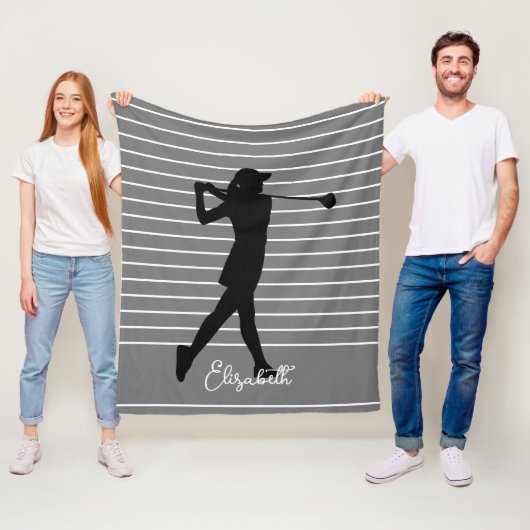 Couverture Polaire Golfeuse silhouette monogramme nom gris noir (En situation)