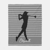 Couverture Polaire Golfeuse silhouette monogramme nom gris noir (Devant)