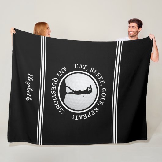 Couverture Polaire Golfsport moderne Monogramme Nom Golf Noir (En situation)