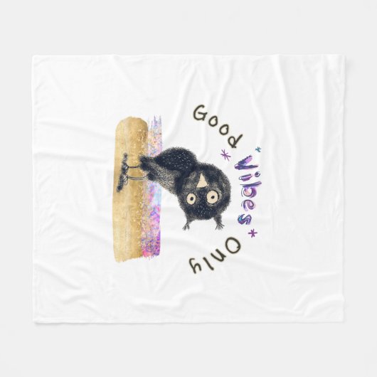Couverture Polaire Good Vibes seulement avec Chouette curieuse (Devant (Horizontal))