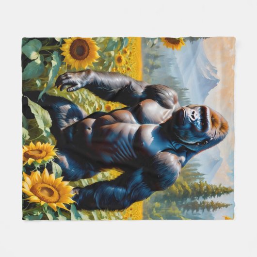 Couverture Polaire Gorille Ape Dans Un Champ De Tournesol (Devant (Horizontal))