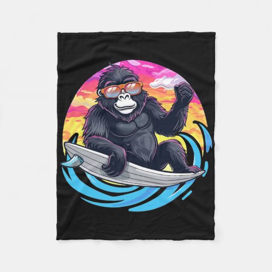 Couverture Polaire Gorille mignon faisant du surf (Devant)