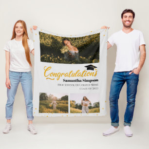 Couverture Polaire Graduate 2025 Photo Collage Gold Graduation
