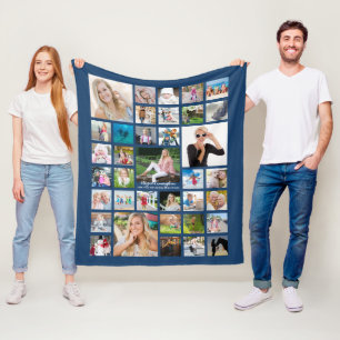 Couverture Polaire Graduate Modern Photo Collage Nom du script Blue