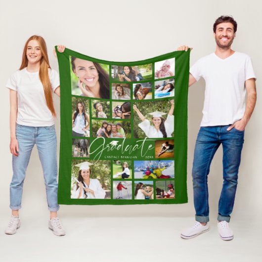 Couverture Polaire GRADUATE moderne 19 Photo Collage Script Vert (En situation)