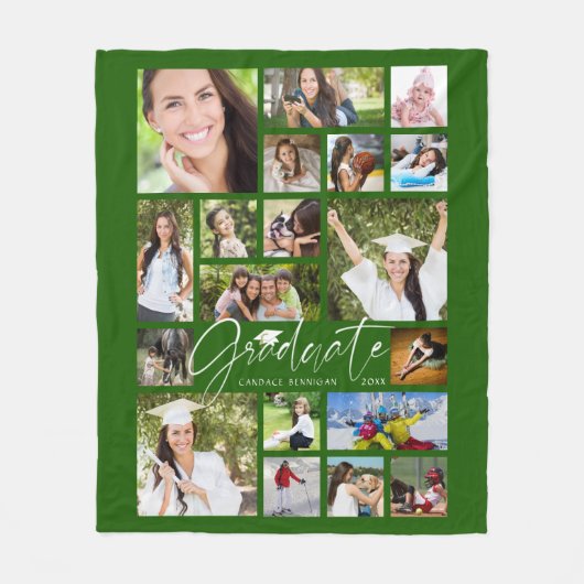 Couverture Polaire GRADUATE moderne 19 Photo Collage Script Vert (Devant)
