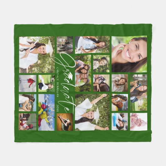 Couverture Polaire GRADUATE moderne 19 Photo Collage Script Vert (Devant (Horizontal))