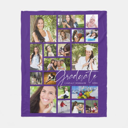 Couverture Polaire GRADUATE Moderne 19 Photo Collage Script violet (Devant)