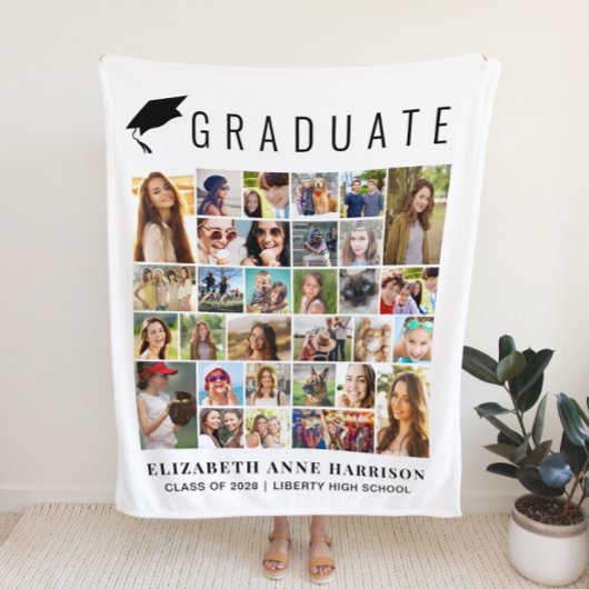 Couverture Polaire Graduation 30 Photo Collage Blanc