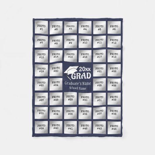 Couverture Polaire Graduation 44 Collage de photos (BLEUE modifiable) (Devant)