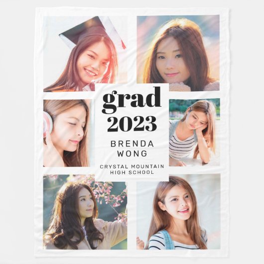 Couverture Polaire Graduation 6 Photo Collage noir Script blanc 2023 (Devant)