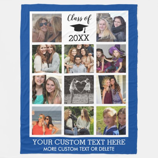 Couverture Polaire Graduation Custom Photo Collage Bleu (Devant)