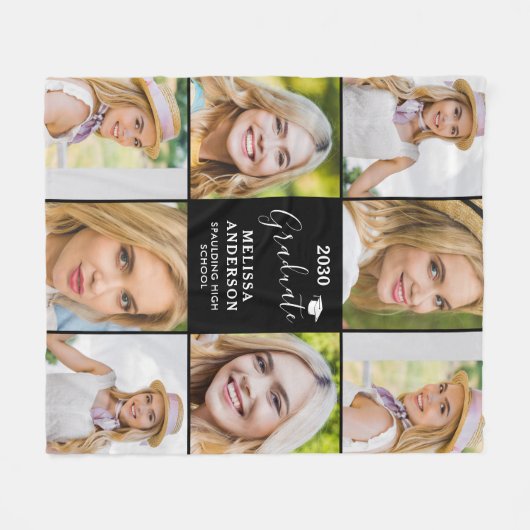 Couverture Polaire Graduation moderne 8 Photo Collage Gradué Noir (Devant (Horizontal))